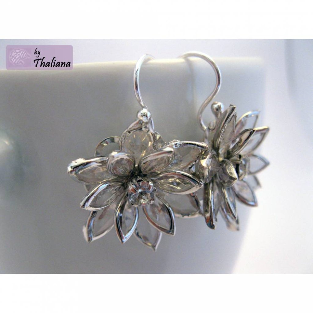ECHT SILBER Ohrringe Funkelblüten transparent Bild 1
