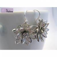 ECHT SILBER Ohrringe Funkelblüten transparent
