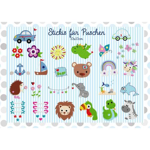 Stickdatei Stickis für Puschen 10x10cm