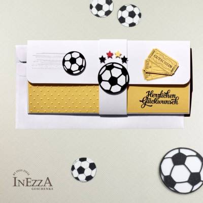 Geldgeschenk Fußball Ticket gelb Einladungskarte Eintrittskartenverpackung Wunscherfüller Theaterkartenverpackung