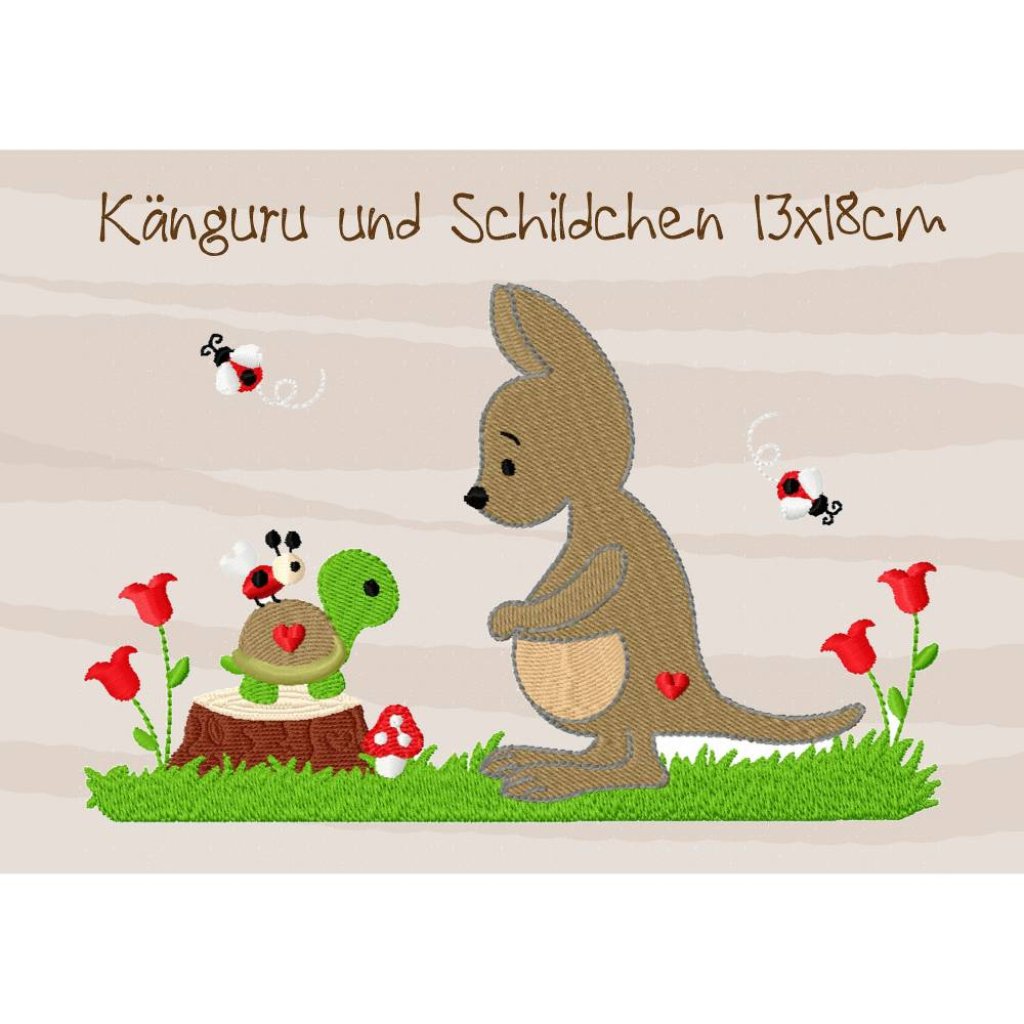 digitale Datei, Stickdatei  Känguru und Schildchen 13x18cm Bild 1