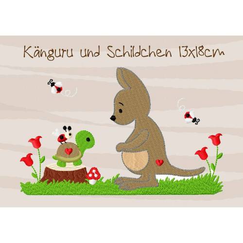digitale Datei, Stickdatei  Känguru und Schildchen 13x18cm