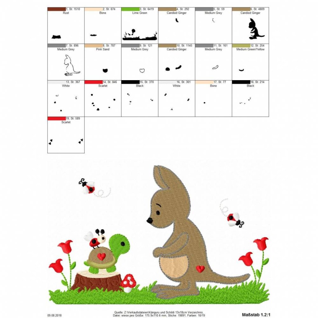 digitale Datei, Stickdatei  Känguru und Schildchen 13x18cm Bild 2