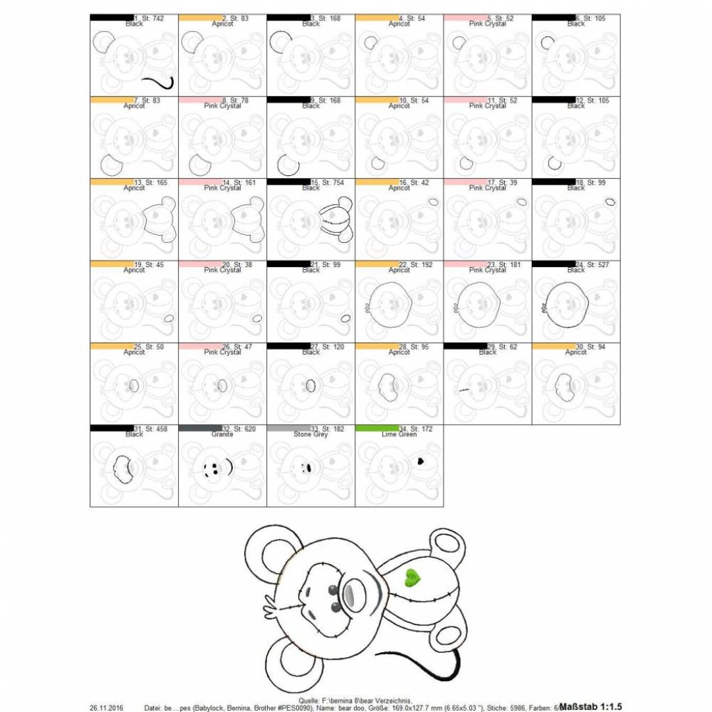 Stickdatei, digitale Stickdatei,Stickdateien Teddy-Doodle 13x18cm Bild 2