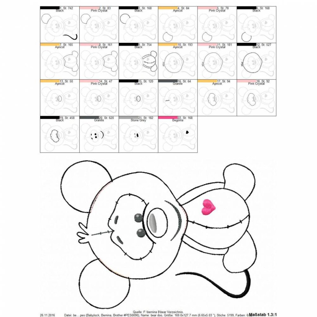 Stickdatei, digitale Stickdatei,Stickdateien Teddy-Doodle 13x18cm Bild 3