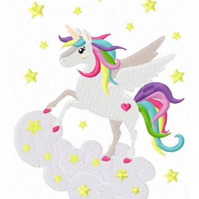 digitale Datei,Stickdatei,Einhorn auf Wolke 13x18cm