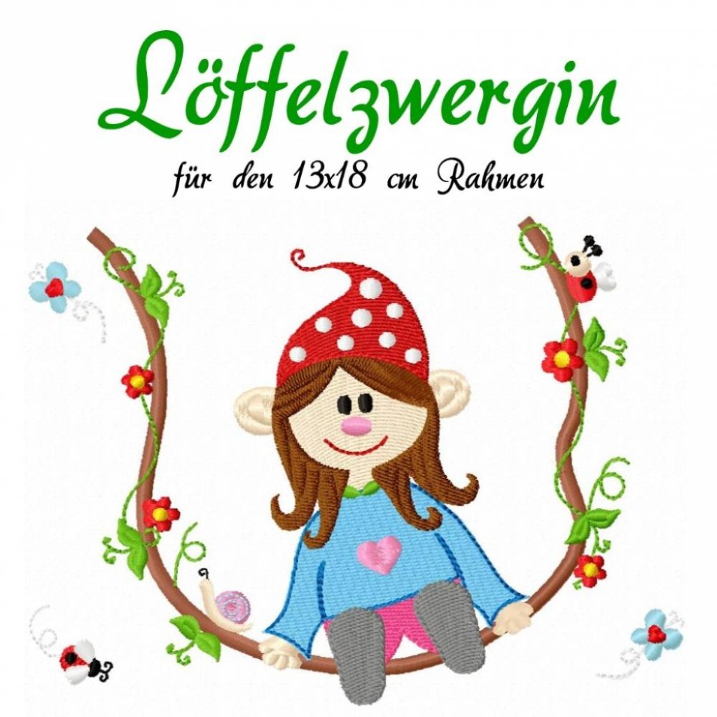 Stickdatei Zwerg,Stickmuster Löffelzwergin 13x18 Bild 1