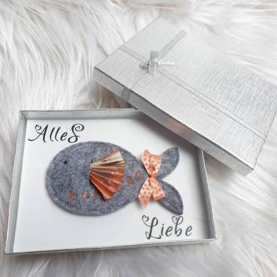 Geschenkbox/Geldgeschenkbox Fisch zur Taufe/Kommunion/Konfirmation/Firmung