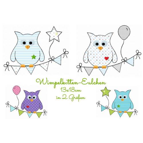 Stickdatei Eule auf Wimpelkette 13x18cm