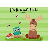 Digitales Stickmuster ,Stickdatei Elch, Elch und Euli 13x18cm