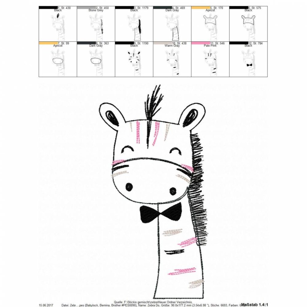 Stickmuster,digitale Datei,Stickdatei Zebra Doodle 13x18cm Bild 3