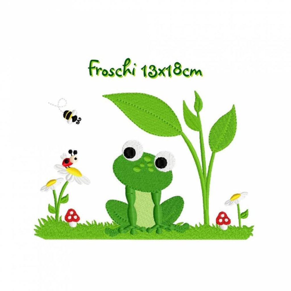 Stickdatei Frosch auf Wiese 13x18cm Bild 1
