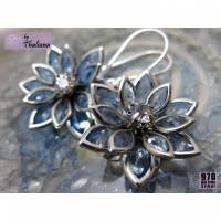 ECHT SILBER Ohrringe Funkelblüten himmelblau