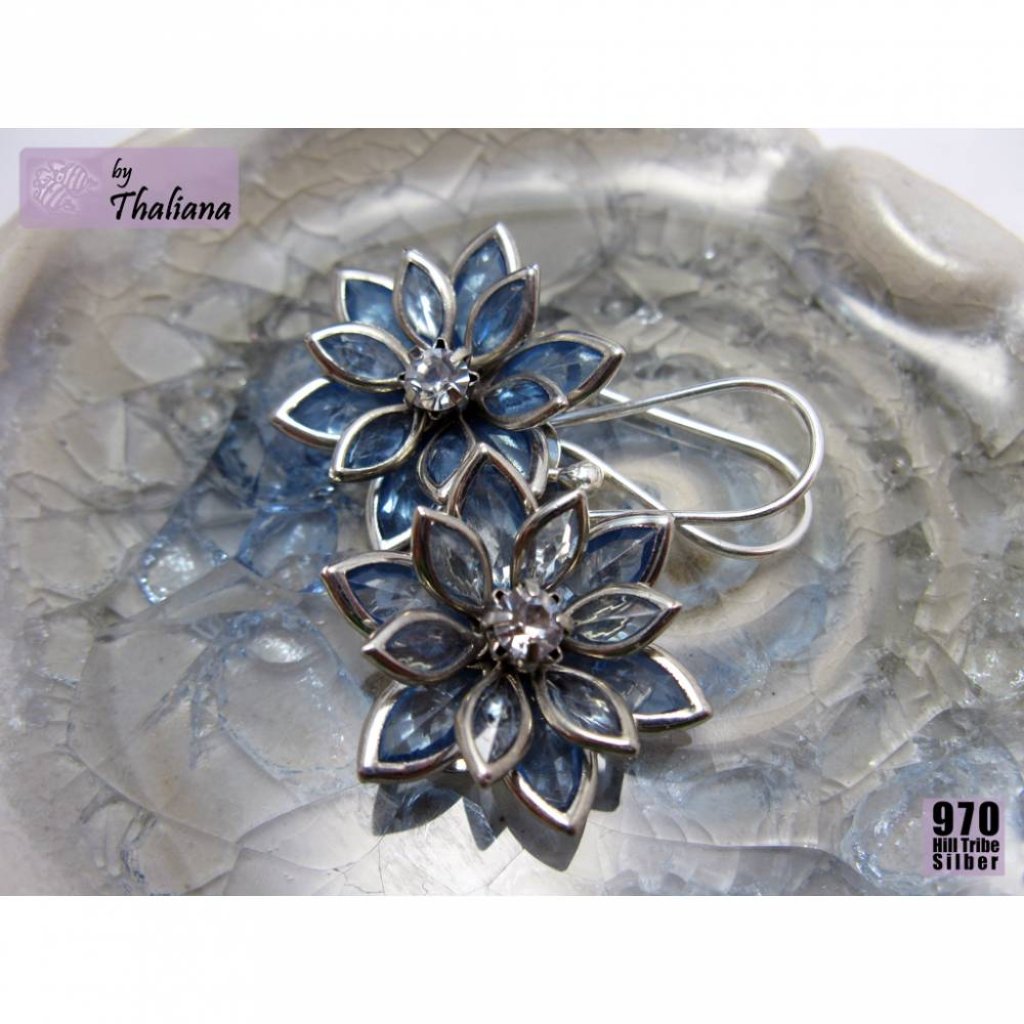 ECHT SILBER Ohrringe Funkelblüten himmelblau Bild 3