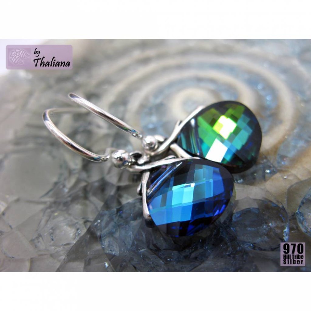 superleichte Ohrringe SONNENFÄNGER grün blau Silber Bild 2