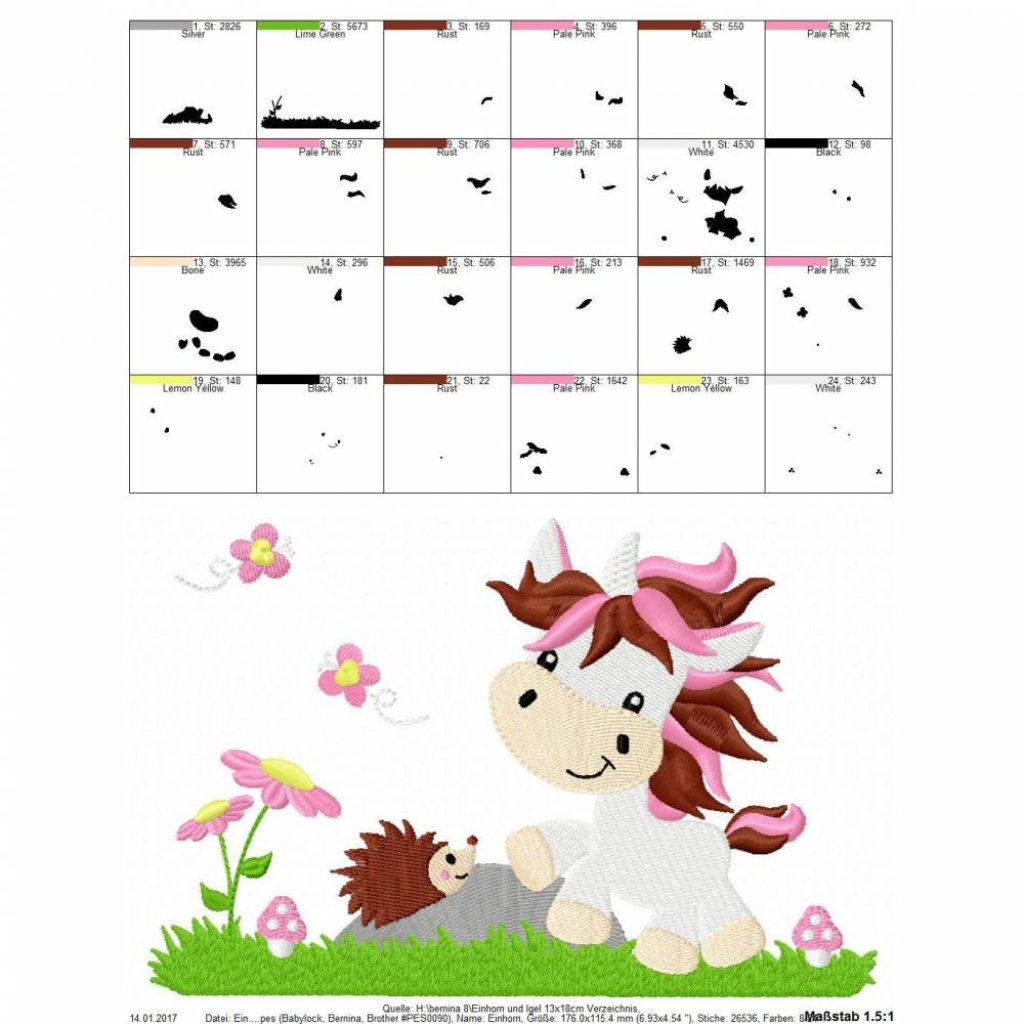 Stickdatei Einhorn und Igelchen 13x18cm Bild 2