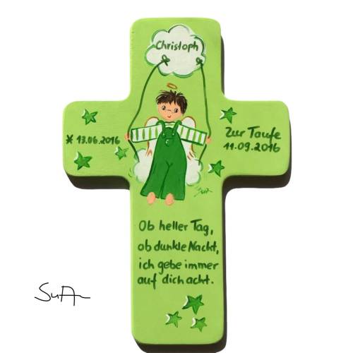 Schutzengelkreuz für Jungs Taufkreuz, Kinderkreuz Geschenk zur Taufe / Geburt