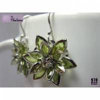 ECHT SILBER grüne Ohrringe Funkelblüten hellgrün