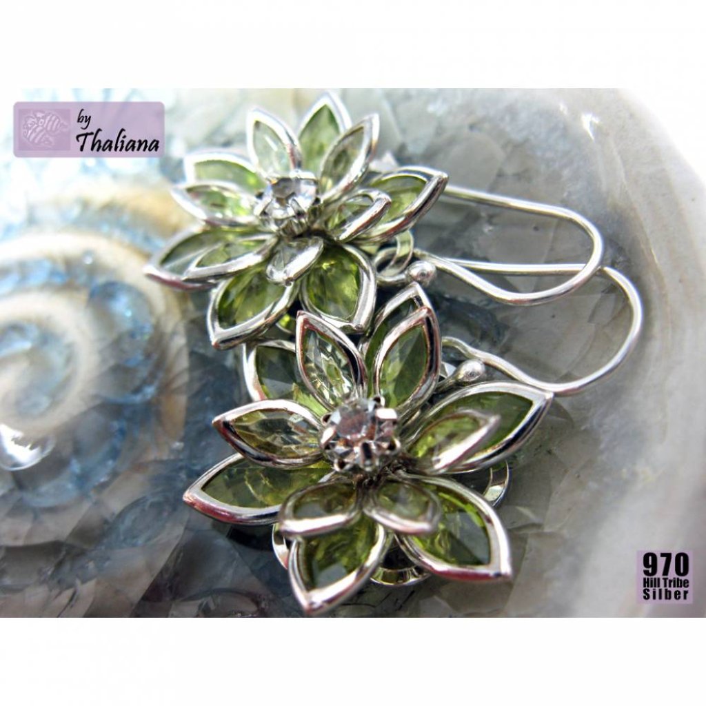 ECHT SILBER grüne Ohrringe Funkelblüten hellgrün Bild 2