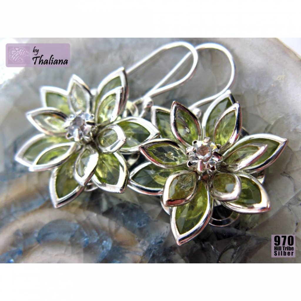 ECHT SILBER grüne Ohrringe Funkelblüten hellgrün Bild 3