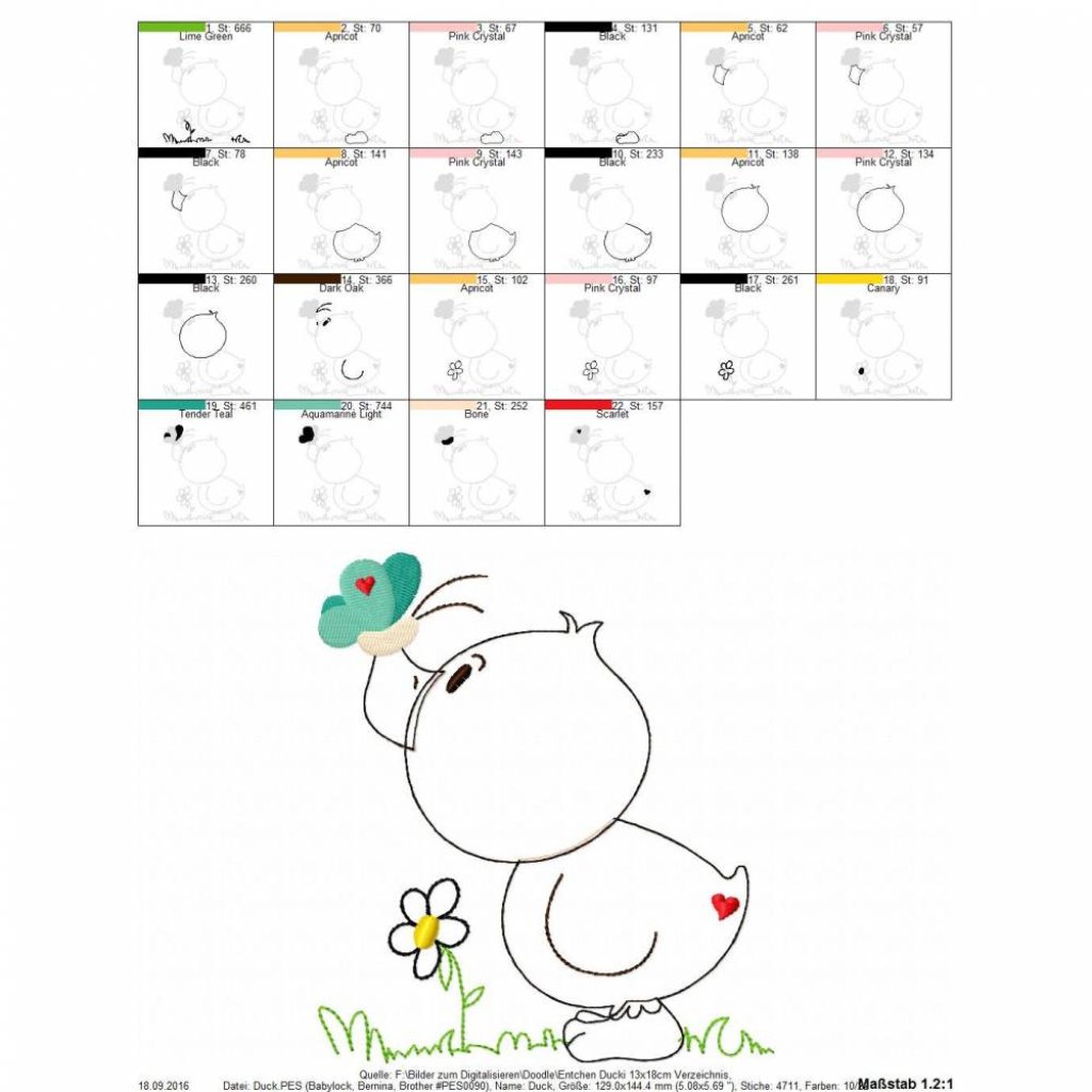 digitale Stickdatei Doodle Entchen Ducki 13x18cm Bild 2