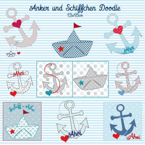 Stickdatei  Anker und Schiffchen Doodle 13x18cm
