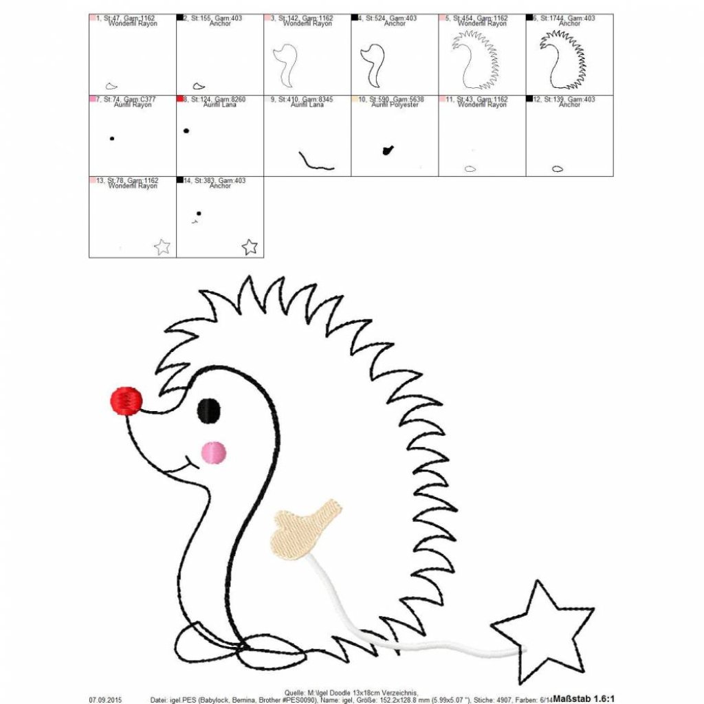 Digitale Stickdatei,Stickdatei Igel Doodle 13x18cm Bild 3