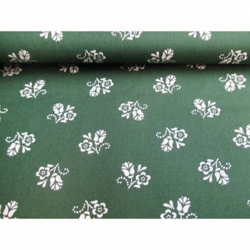Trachtenstoff, Dirndlstoff, Blumen, jägergrün,  ÖKOTEX 100(1m/12,-€)