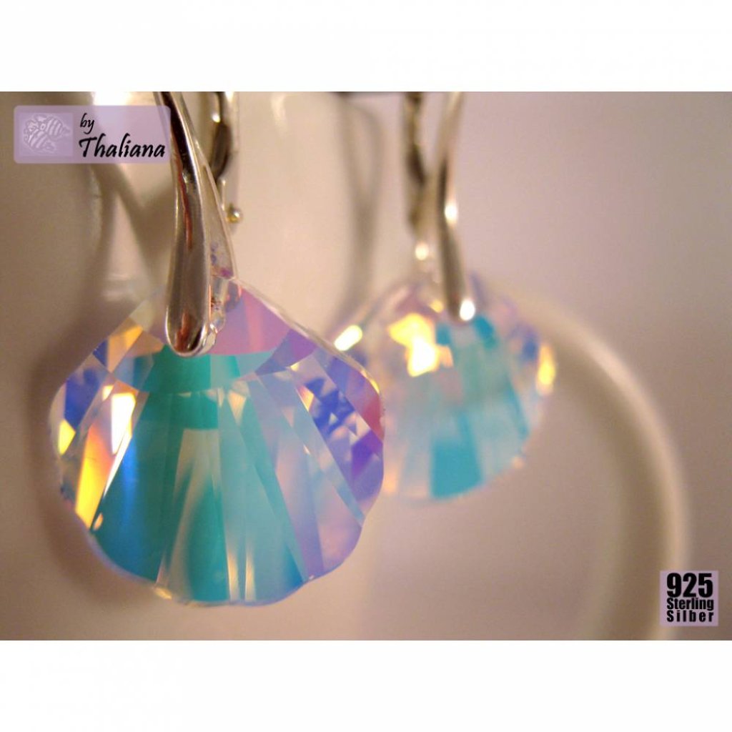 STERLING SILBER Muschelohrringe Strandgut Glitzer Bild 2