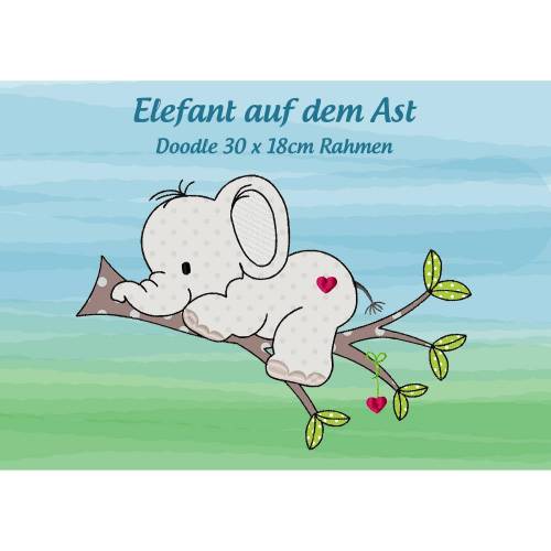 Stickdatei Ele auf dem Ast Doodle 30x18cm