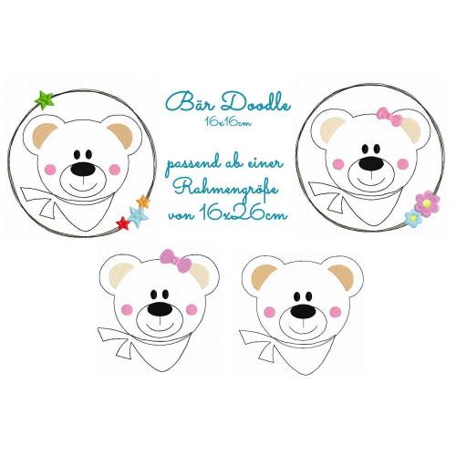 Stickdatei, digitale Stickdatei,Stickdateien Bär Doodle 16x16cm