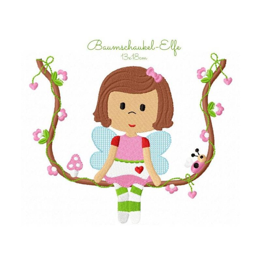 Stickdatei Baumschaukel-Elfe 13x18 Bild 1