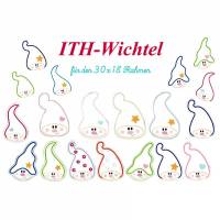 Stickdatei ITH, Stickdatei Wichtel, ITH-Wichtelköpfe 30 x 18