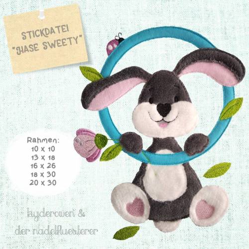 Digitale Stickdatei Hase Sweety 10x10 - 20x30 cm (4x4 - 8x12") Stickrahmen