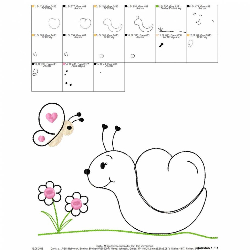 digitale Stickdatei Schnecki Doodle 13x18cm Bild 3