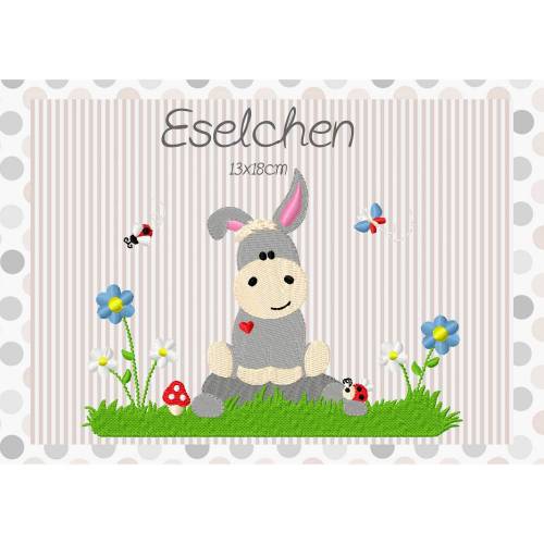 Stickdatei Esel auf der Wiese 13x18cm