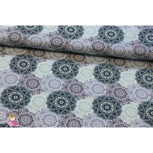 Mandala Jersey in blau / grün Tönen, Baumwolle