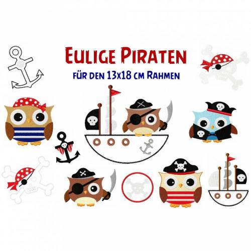 Stickdatei Eulige Piraten 13x18