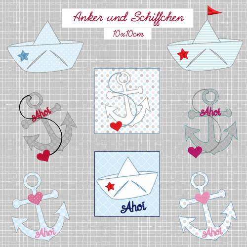 Stickdatei Anker und Schiffchen Doodle 10x10cm