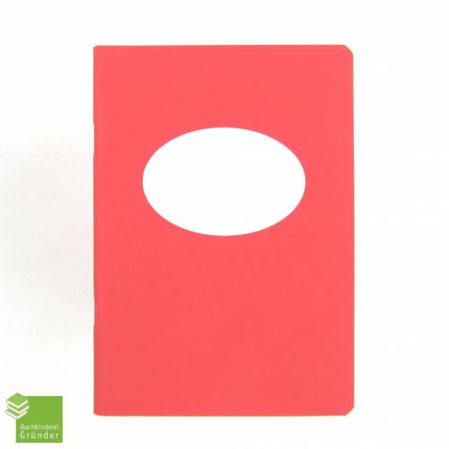 Notizheft DIN A6, hochrot, Titelschild zum Selbstbeschriften, handgefertigt, Recyclingpapier