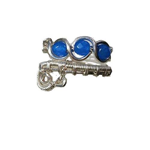 Ring mit Achat blau facettiert verstellbar silberfarben Paisley zum boho chic wirework Daumenring