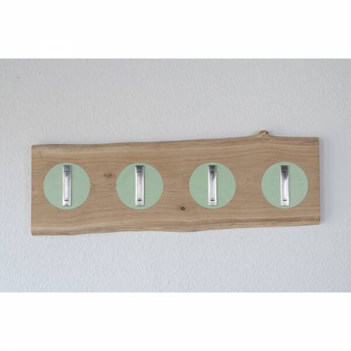 Handarbeit | Garderobe aus Eiche massiv | Klapphaken Edelstahlfinish | 82 cm, verdeckte Aufhängung.