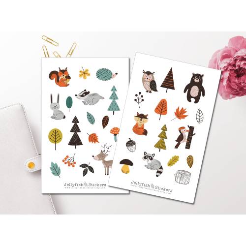 Skandinavische Waldtiere Sticker Set | Aufkleber Tiere | Journal Sticker | Wald Sticker | Planer Sticker, bullet journal