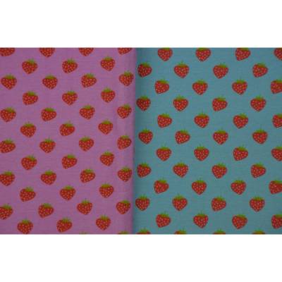 Jersey mit leckeren kleinen Erdbeeren rosa und hellblau 50 cm x 160 cm Swafing