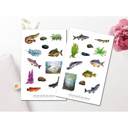 Fische Sticker Set | Bunte Aufkleber | Journal Sticker | Tiere Sticker | Planer Sticker | Sticker Angeln, Natur Sticker