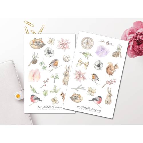 Waldtiere Pastell Sticker Set | Journal Sticker | Planer Sticker | Aufkleber Bulletjournal | Sticker Winter, Herbst, Wal