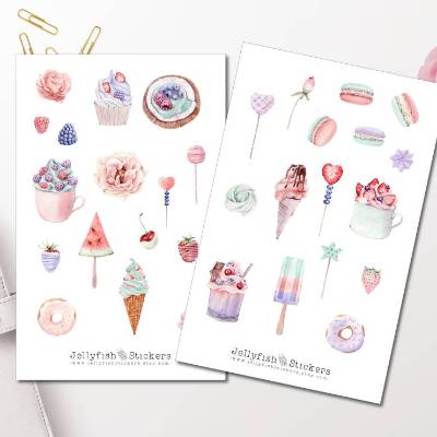 Süßigkeiten Pastell Sticker Set | Aufkleber | Journal Sticker | Planer Sticker | Sticker Essen | Sticker Kuchen | Eis St