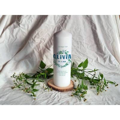 Taufkerze Olivia Stumpe Kranz Symbole