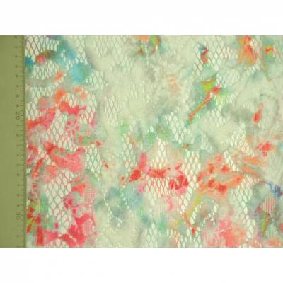 weiß-bunte Spitze mit Blumen-Muster 90 cm x 140 cm Stoff Nähen  REST
