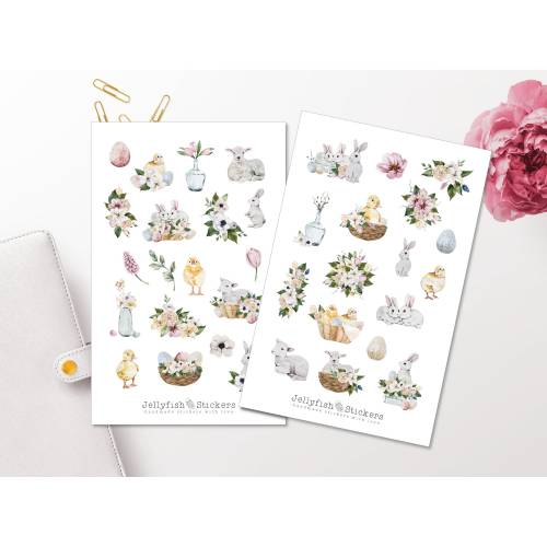 Ostern Sticker Set - Planer Sticker, Journal Sticker, Garten, Pflanzen, Natur, Blumen, Frühling, Hase, Osterhase, Eier,